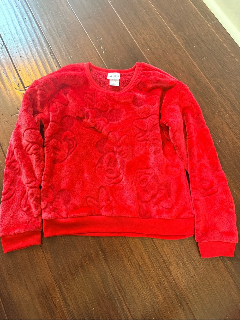 Disney Minnie Mouse red Plush Crewneck Sweatshirt Girls 10/12